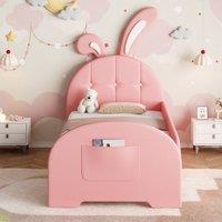 Merax 3ft Single PU Leather Bunny Upholstered Bed Frame for Children in Pink