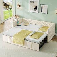 Merax 3ft Single Upholstered Daybed Sofa Bed with Charging & Trundle in Grey