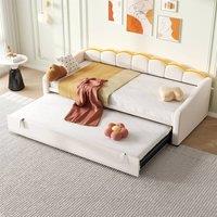 Merax Velvet 3ft Petal Shape Single Daybed with LED & Pull Out Trundle in White