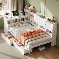 Merax 3ft Single White Wooden Daybed with Desk & Storage Drawers, Shelves