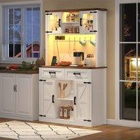 Merax White LED Kitchen Tall Pantry Cabinet with Charging Station