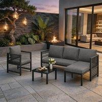 FENCHILIN 4-5 Seater Garden Set Modular Corner Sofa Armchair & Glass Table in Grey