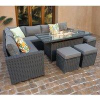 Furniture Maxi Barcelona 9 seater comer sofa set with fire-pit dining table in Black