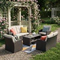 Furniture Maxi 6 Seater Rattan Outdoor Sofa Set with Coffee Table in Beige