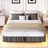 Merax 4ft6 Double Floating Upholstered Bed Frame with Hydraulic Storage in Grey
