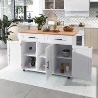 Merax Kitchen Island Trolley with Foldable Tabletop, Storage Cabinet Drawers in White