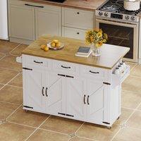 Merax White Mobile Kitchen Island Storage Trolley with Foldable Worktop