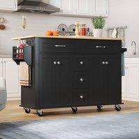 Merax Kitchen Island Trolley with Cabinet, Foldable Countertop & 5 Drawers in Black