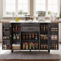 Merax Rolling Kitchen Island Trolley with Foldable Worktop, Kitchen Cart in Grey