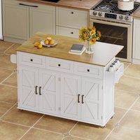 Merax White Barn Style Rolling Kitchen Island with Foldable Worktop