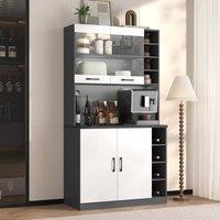 Merax Tall Kitchen Storage Cabinet Pantry with LED Open Shelves in White