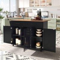Merax Kitchen Island Trolley with Foldable Tabletop, Storage Cabinet Drawers in Black
