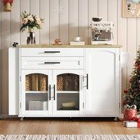 Merax White Mobile Kitchen Island Storage Cabinet with Foldable Worktop