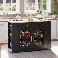 Merax Mobile Kitchen Island Trolley with Foldable Tabletop, Storage Cabinet in Black