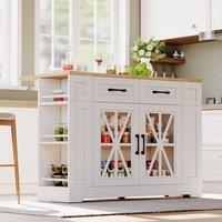 Merax Mobile Kitchen Island Trolley with Foldable Tabletop, Storage Cabinet in White