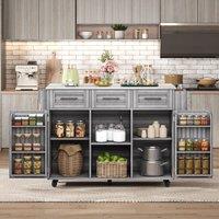 Merax Kitchen Island Trolley with Foldable Worktop, Kitchen Storage Cabinet in Grey