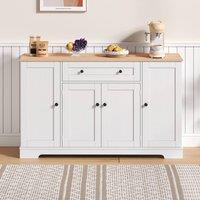 Merax Kitchen Sideboard Storage Cabinet with Drawer & Adjustable Shelves in Natural White