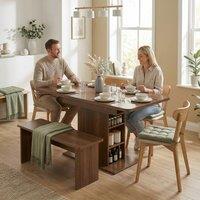 HOMCOM Extendable Dining Table for 4-6, Kitchen Table with Shelves, Walnut in Brown