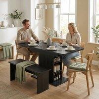 HOMCOM Extendable Dining Table for 4-6, Kitchen Table with Shelves, Black
