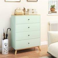 HOMCOM Chest of Drawers, 4 Drawer Storage Cabinet, Light Green & Oak