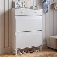 KEEPREAPER Modern Shoe Cabinet with 2 Flip Drawers & 1 Pull-Out Drawer in White