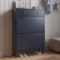 KEEPREAPER Modern Shoe Cabinet with 2 Flip Drawers & 1 Pull-Out Drawer in Blue