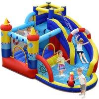 CASART Inflatable Bounce Castle w/550W Blower 6-in-1 Water Park w/ Slide