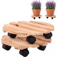 VOGREX 2Pcs 30cm Wooden Plant Pot Trolley Mobile Flower Stands in Brown
