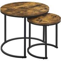 Nordara Set of 2 Round Nesting Coffee Tables Stacking Sofa Side Tables in Brown