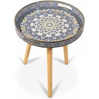 Nordara Bohemian 3x Wood legs Modern Round Side Table Coffee Table in Blue | Size: 100 cm x 15 cm
