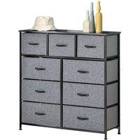 Nordara 9 Drawers Storage Chest Dresser Organizer Unit w/ Foldable Fabric Bins in Grey