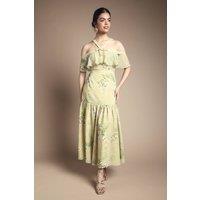 Oasis Women's Bow Detail Halter Neck Bardot Dress in Chartreuse | Size: 12