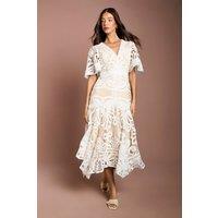Coast Women's Placement Lace Hanky Hem Dress in Off-White | Size: 12