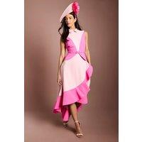 Coast Women's Lisa Tan Colour Blocked Crepe Midi Dress in Pink | Size: 8