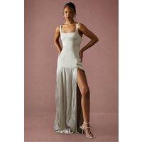 MissPap Women's Premium Satin Square Pleated Skirt Bridesmaid Dress in Champagne | Size: 14