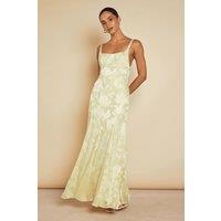 MissPap Women's Chiffon Floral Burnout Maxi Dress in Yellow | Size: 14