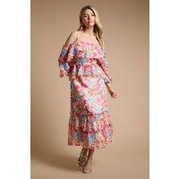 Dorothy Perkins Women's DP Luxe Floral Ruffle Cold Shoulder Peplum Midi Dress | Size: 12