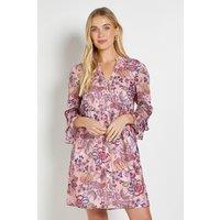 Wallis Women's Petite Paisley Burn Out Ruffle Shift Dress in Rose | Size: 12