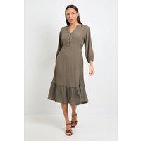 Wallis Women's Summer Cheesecloth Midi Dress in Khaki | Size: 12