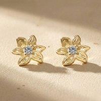 Harfi Women's Aquamarine March Birthstone Daffodil Birthflower Stud Earrings in Gold