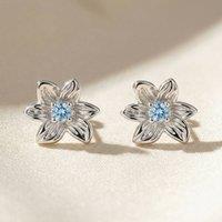 Harfi Women's Aquamarine March Birthstone Daffodil Birthflower Stud Earrings in Silver