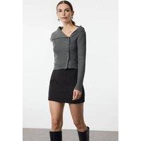 WOVCOR Women's Mercerized Look Premium Yarn Fitted Knit Cardigan in Dark Grey | Size: Large