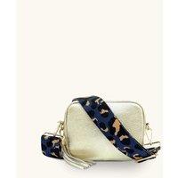 Apatchy London Women's Gold Leather Crossbody Bag With Navy Leopard Strap