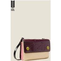Orla Kiely Women's Flap Folio Leather Crossbody Bag - OK Colourblock Burgundy
