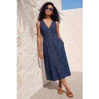 Roman Women's Cotton Button Detail Midi Dress in Mid Blue | Size: 10