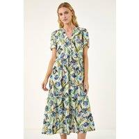 Roman Women's Floral V-Neck Midi Dress in Blue | Size: 10