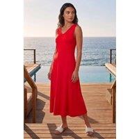 Roman Women's Sleeveless V-Neck Midi Dress in Red | Size: 10