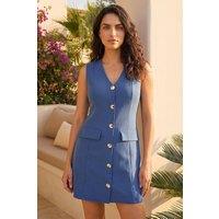 Dusk Women's Button Down Tailored Dress in Blue | Size: 10