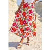 Dusk Women's Floral Print A-Line Midi Skirt in Orange | Size: 10