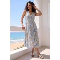 Roman Women's Petite Abstract Print Button Dress in Blue | Size: 10